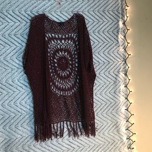 Rue 21 Brand Name Maroon Net Cardigan